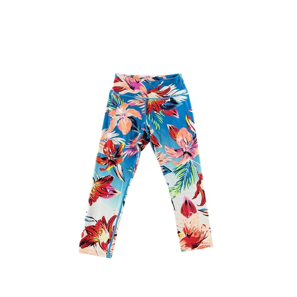Fila Sport Womens Floral High Waisted Capri Leggings Blue Tropical Size S